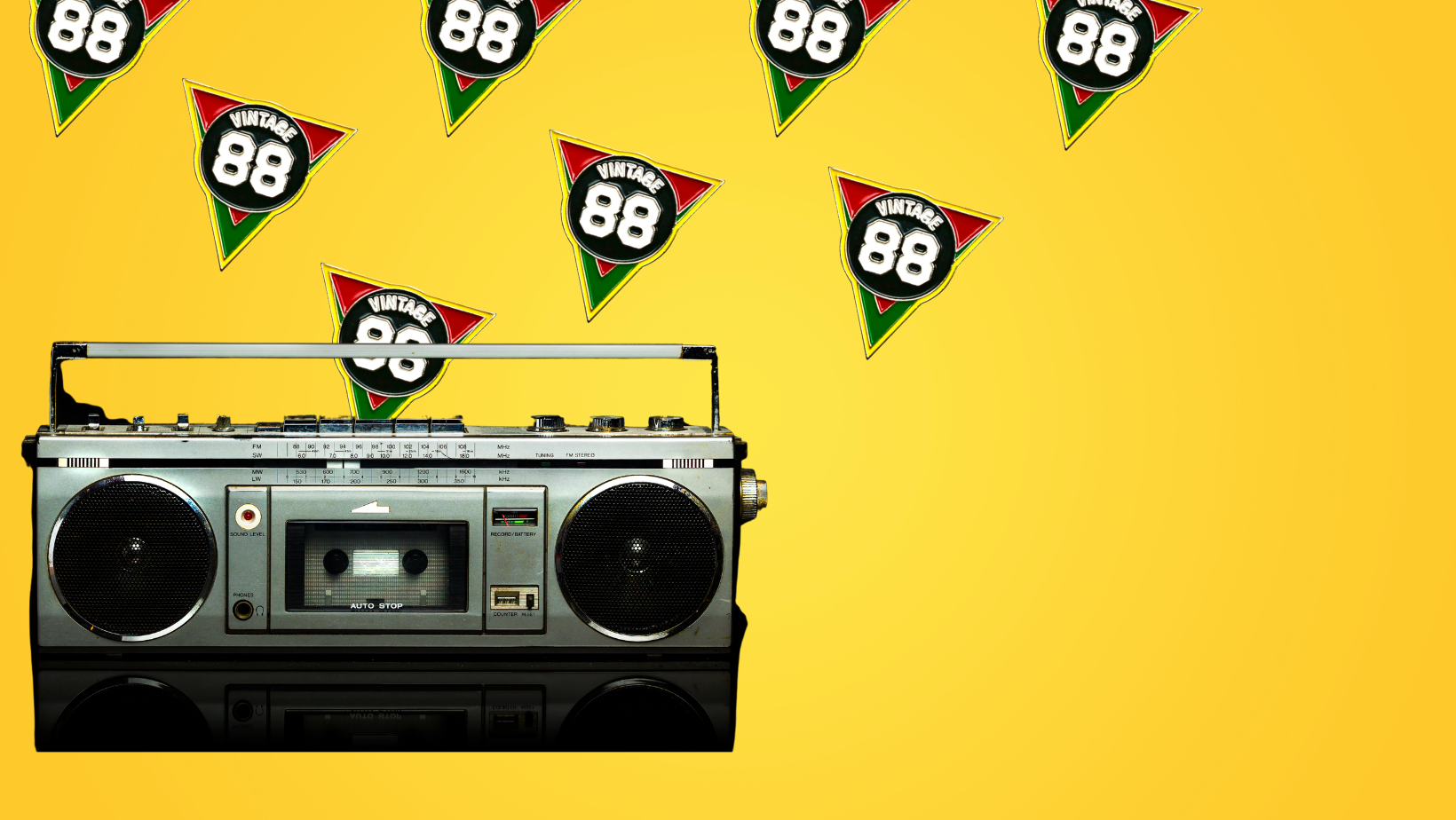 Vintage '88 nostalgic pins, 90s fashion and apparel. Style from the 1990s. 