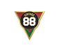 Vintage 88 badge with red, green, and gold colors on a white background